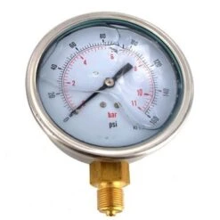 Wika 100mm Glycerine Filled Stainless Steel Pressure Gauge Bottom Entry